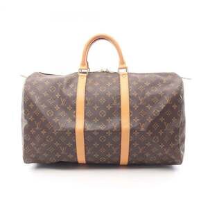 LOUIS VUITTON Authentic Brown Monogram Leather Keepall 50 Boston Bag